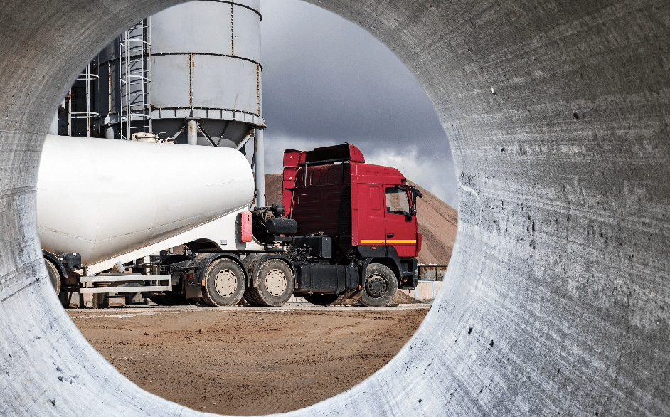 Concrete Truck Viewed from Pipe