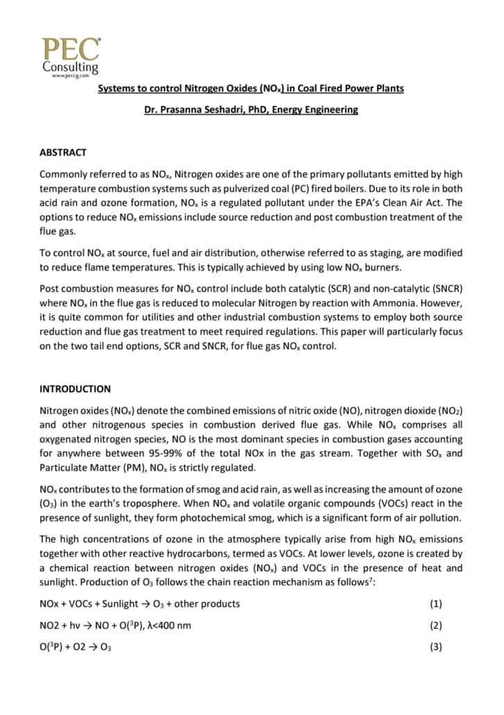 SYSTEMS TO CONTROL NITROGEN OXIDES IN COAL FIRED POWER PLANTS